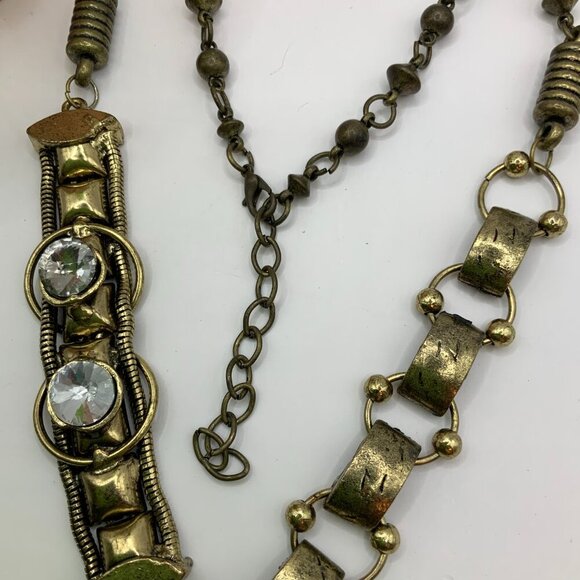 Retro Artisan Style Oversized Faux Turquoise Pendant Mixed Metals Boho Necklace - Picture 5 of 9